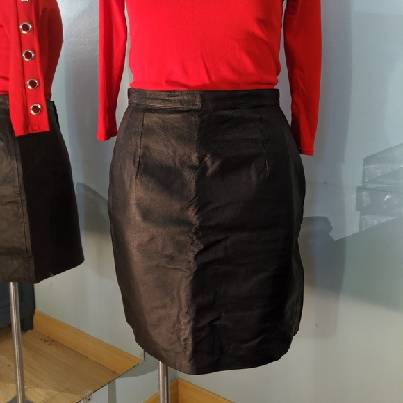 Newport News Dresses & Skirts - Newport News black leather skirt Size 16